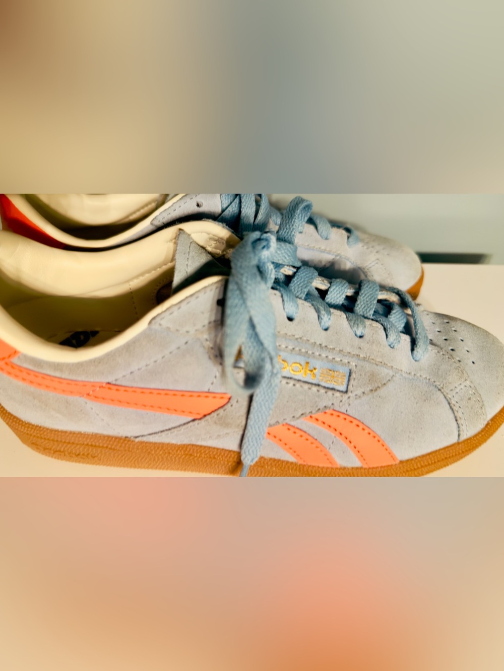 REEBOK Club C Grounds UK Womens Shoes - Light Blue with Coral Accents